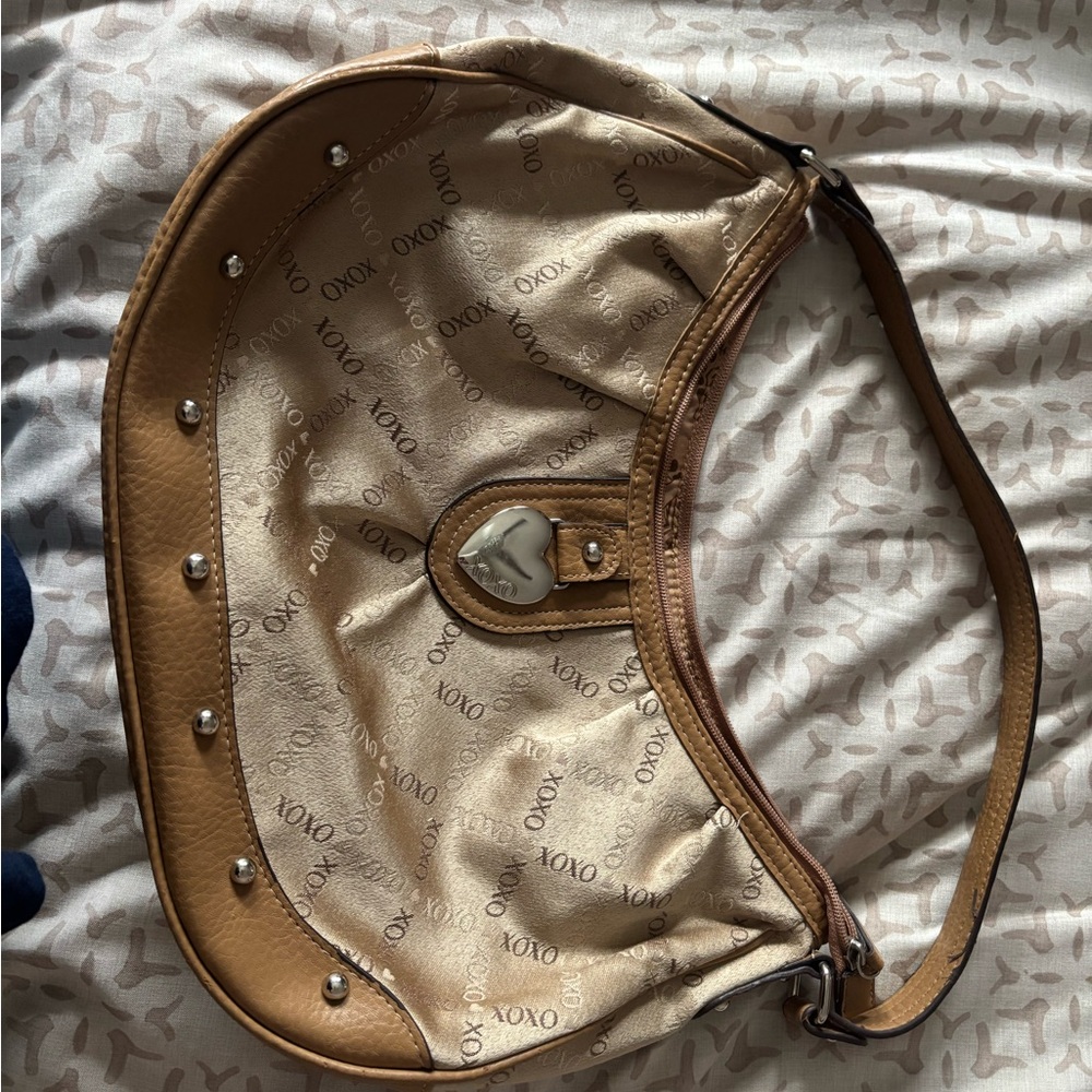 XOXO Beige and Brown Studded Y2K Shoulder Bag